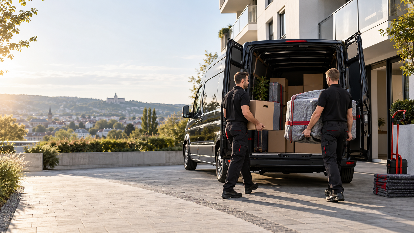 MOVEINTA-Team beim sicheren Beladen eines Transporters